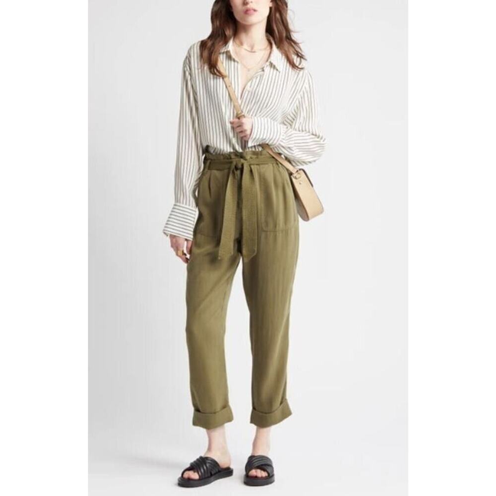 Treasure & Bond Women's Paperbag Waist Paints in Olive Moss Size 2 $69